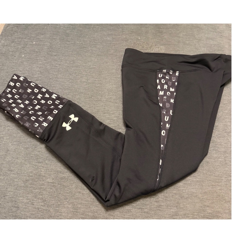 Under Armour Girls Black HeatGear Wordmark Graphic Leggings YLG 1344889